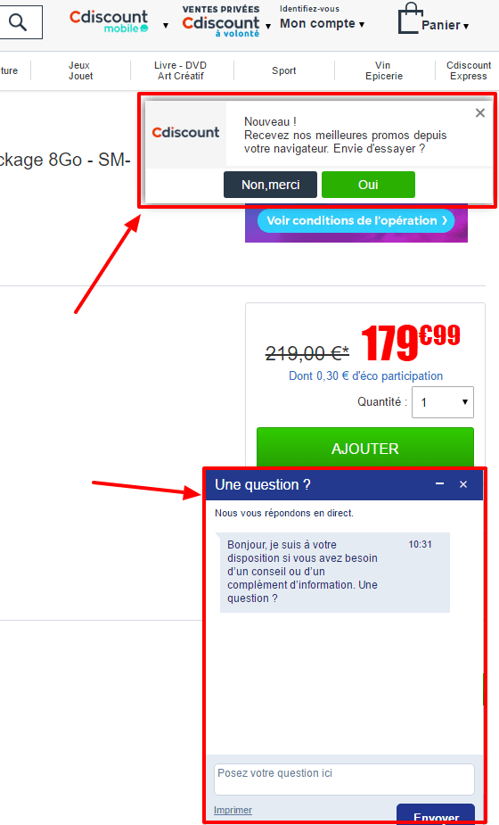 Chat et notification - Cdiscount