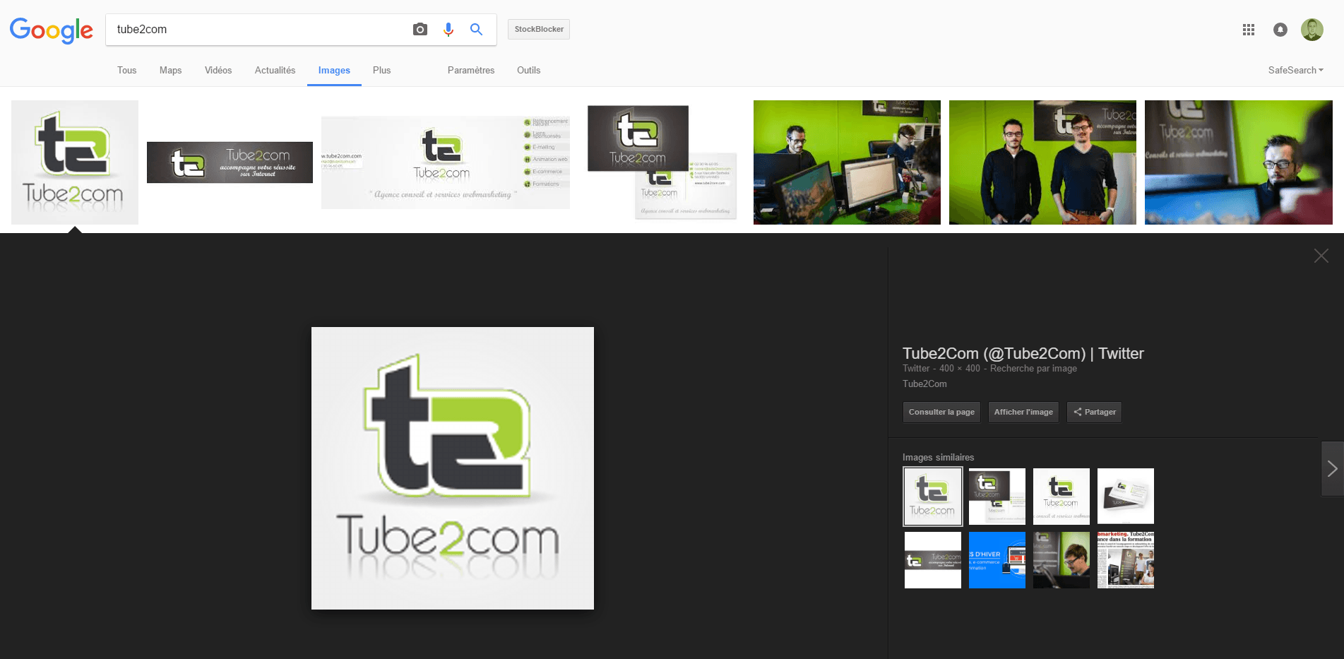 Nouvelle version de Google Images avec une recherche sur tube2com