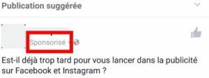 Exemple de publication sponsorisée sur Facebook